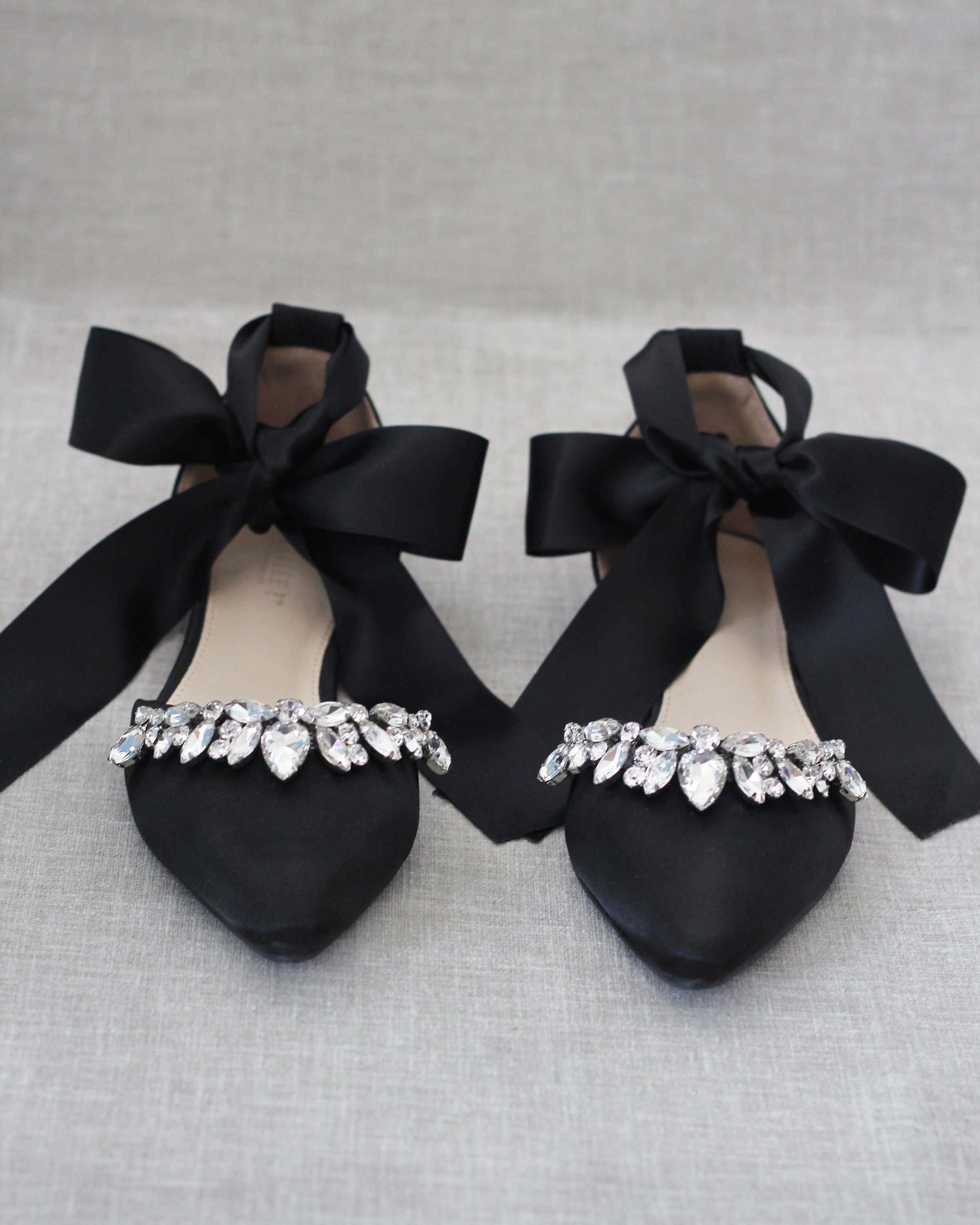 Hee Grand Bow-Knot Ballet Flats - Pointed Toe Slip On Dress Shoes With Rhinestones For Women