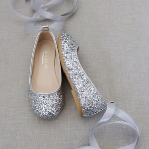 Silver Rock Glitter Ballet Flats With Satin Ankle Tie or - Etsy