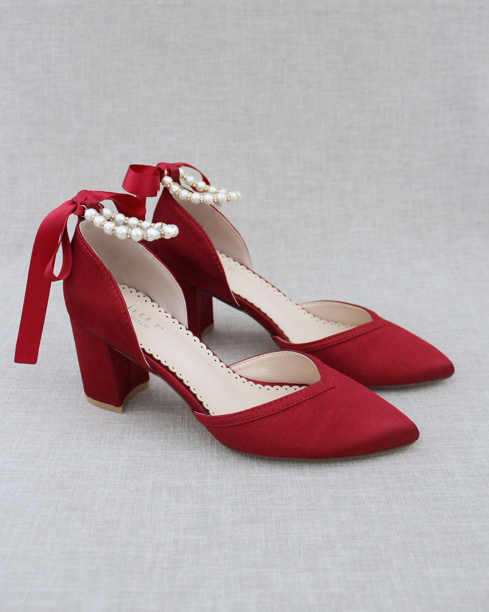 Satin Almond Toe Block Heel With Ballerina Lace Ups Fall - Etsy