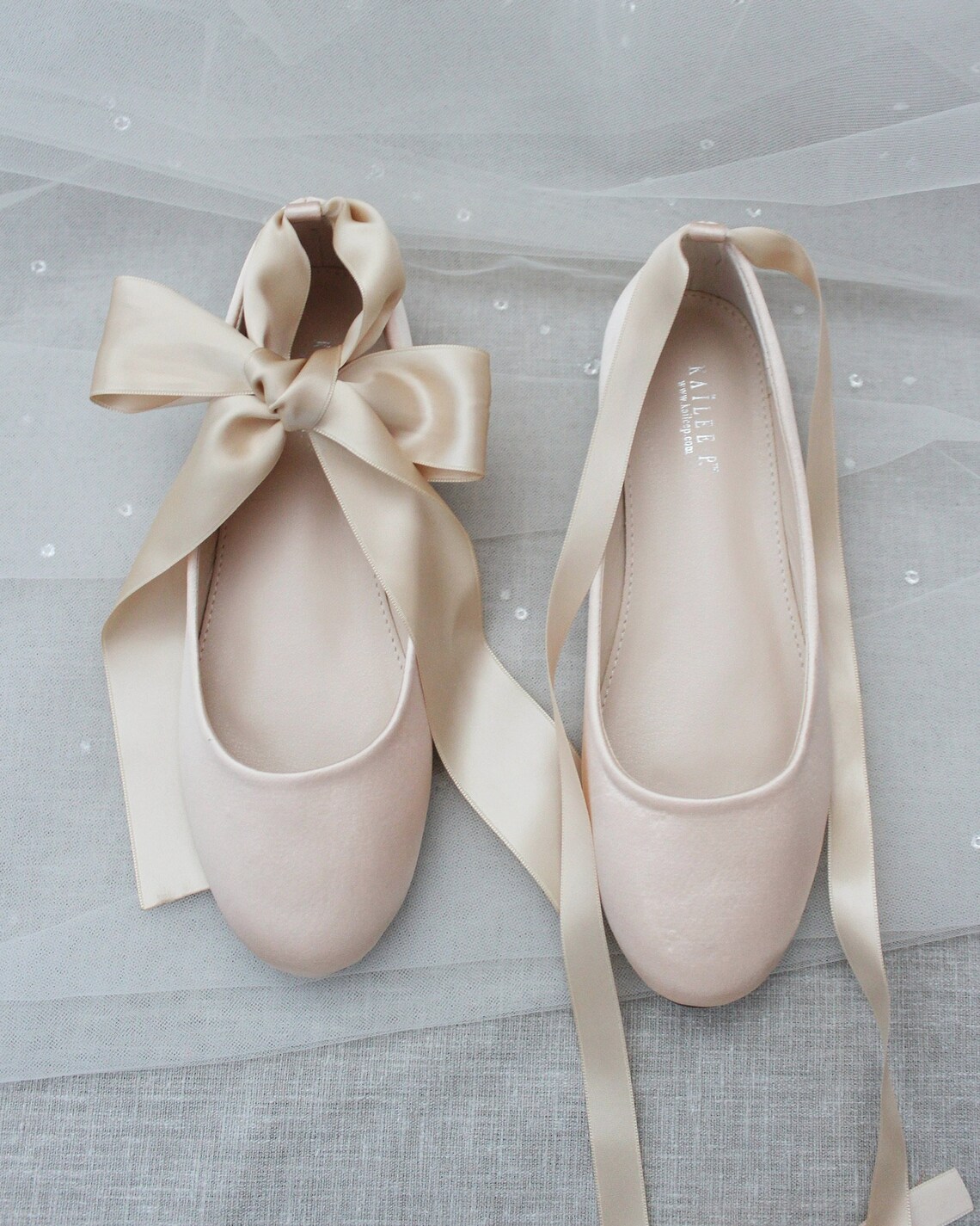 Women Shoes Champagne Satin Flats With Satin Ankle Tie or - Etsy