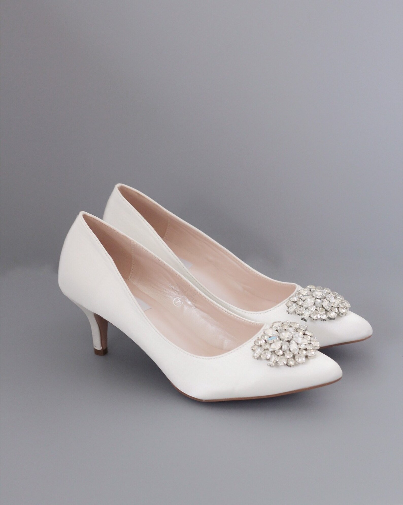 white satin kitten heels