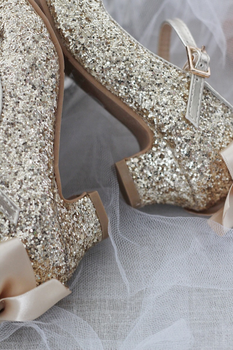 Girls Glitter Heel Shoes Gold Rock Glitter Maryjane Heels Etsy