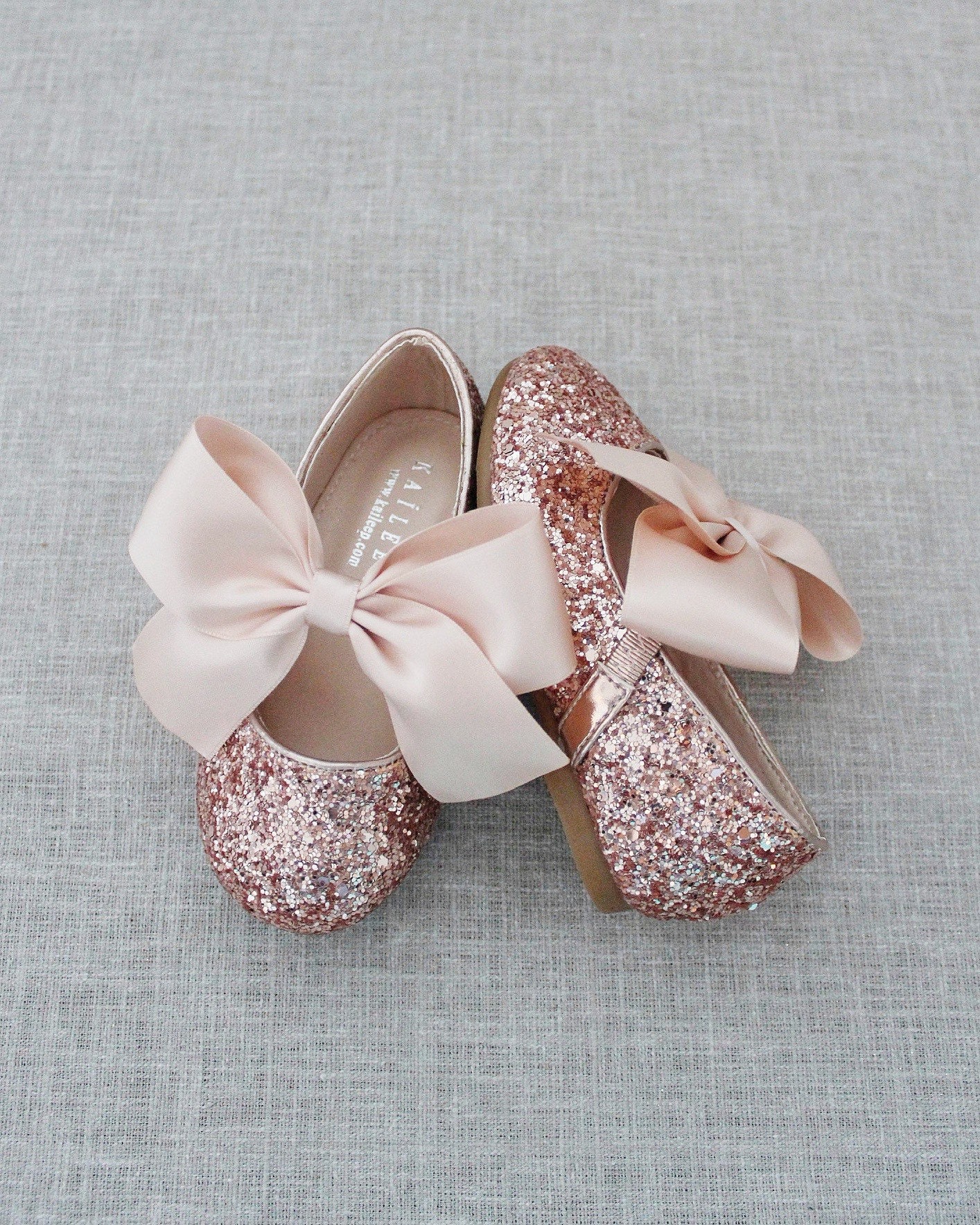 Rose Gold Rock Glitter Mary Jane Flats para zapatos de niñas de