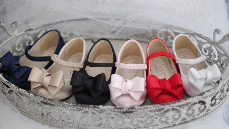 Valentines Day Shoes RED Satin Maryjane with GROSGRAIN BOW for flower girl shoes Toddler Girl Shoes