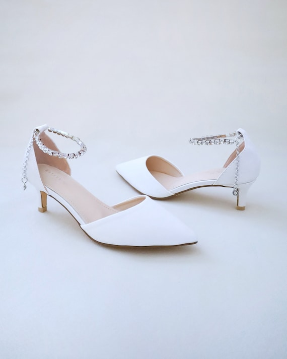 Marinah Diamante Bow Slingback Strap Heels In Silver Satin | XY London |  SilkFred US