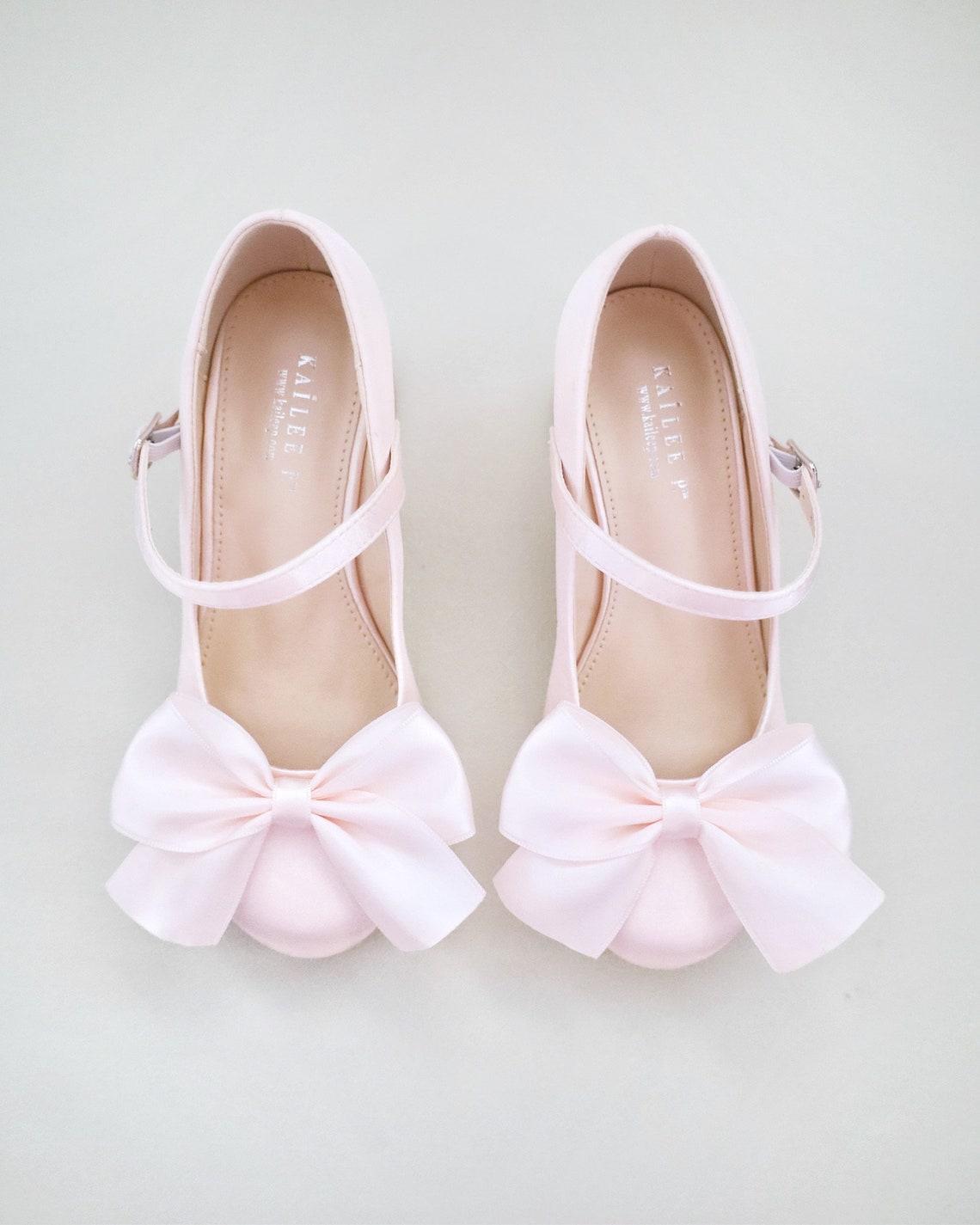 Dusty Pink Girls Satin Mary Jane Block Heel With Front Satin Bow ...