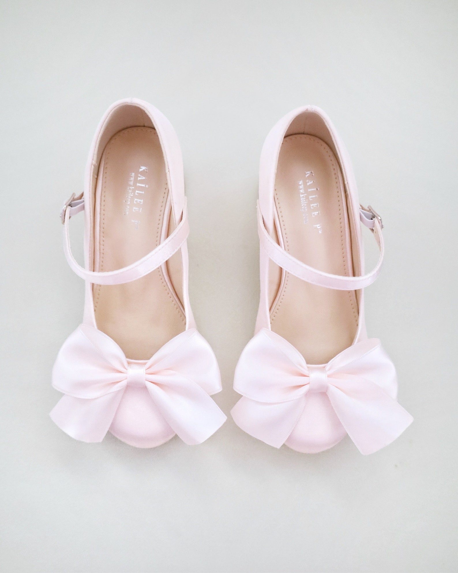 Dusty Pink Girls Satin Mary Jane Block Heel With Front Satin Bow ...