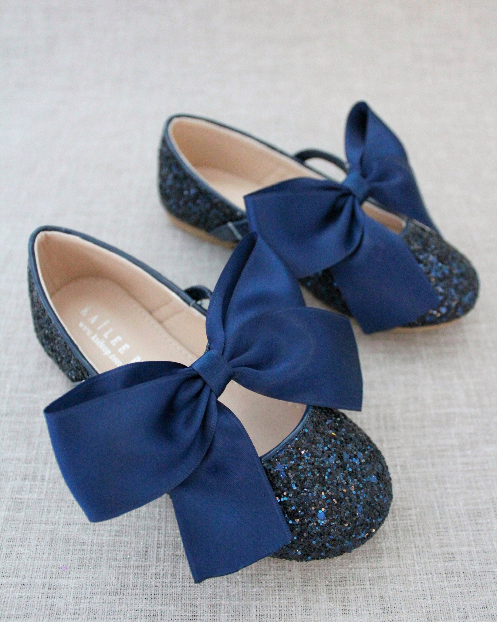 Navy Rock Glitter Mary Jane With NAVY SATIN BOW for Flower Girls ...