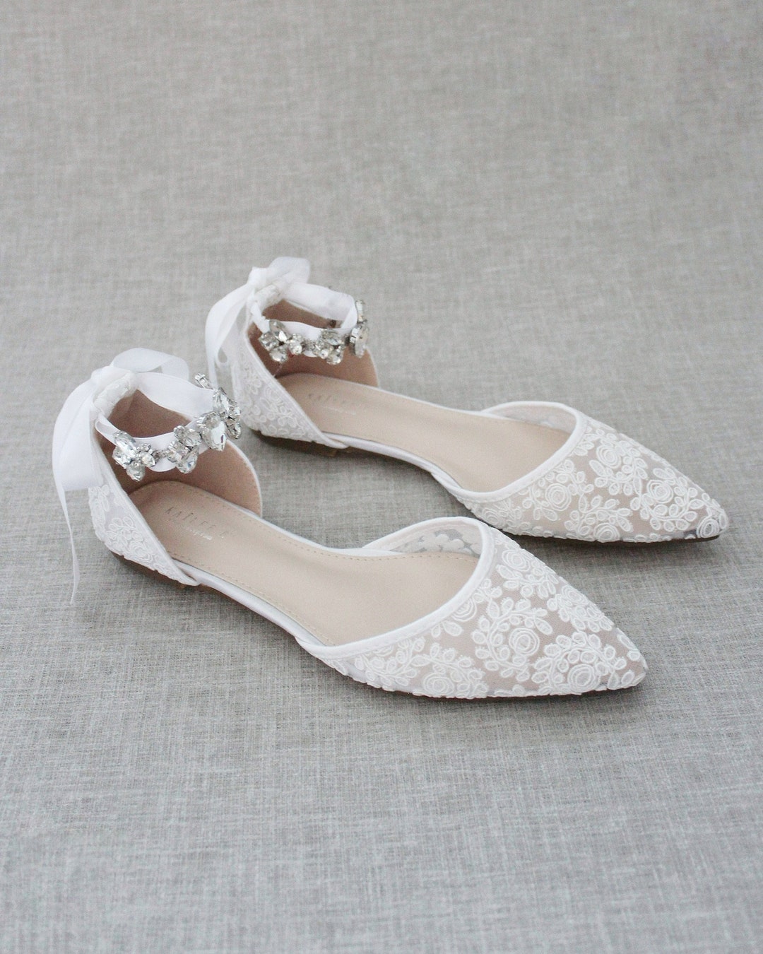 White Crochet Lace Pointy Toe Flats With NAVETTE CLUSTER - Etsy