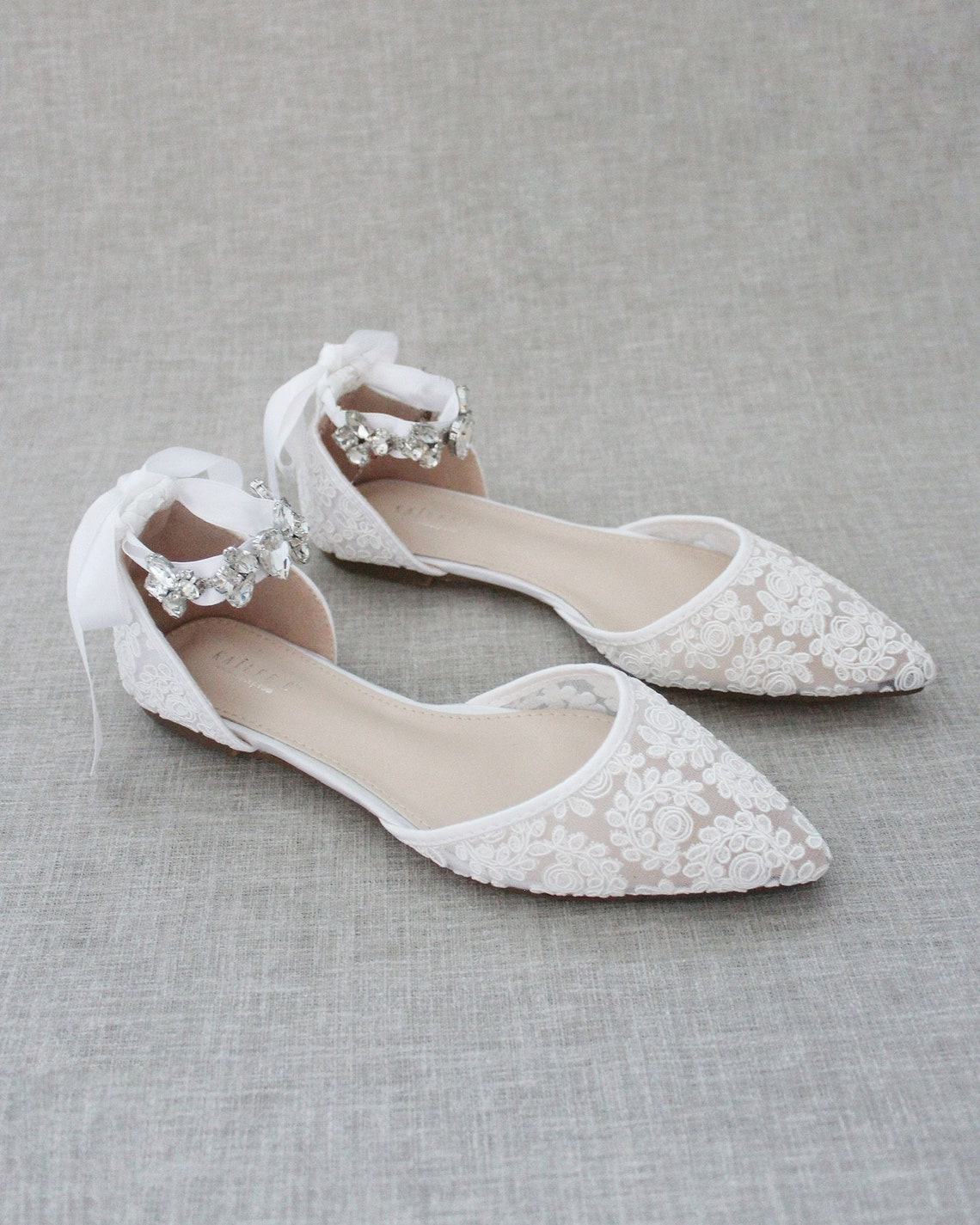 White Crochet Lace Pointy Toe Flats With NAVETTE CLUSTER - Etsy