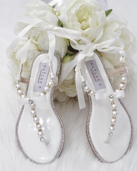 white pearl flat sandals