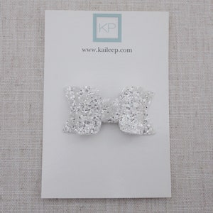 White Glitter Bow HAIR Clips OR SHOE Clips - For toddler girls, flower girls, shoes accessories