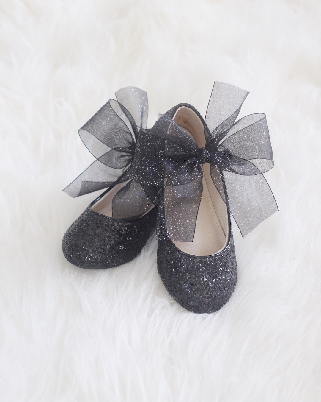 KIDS SHOES | Black Rock Glitter Mary-jane With Chiffon