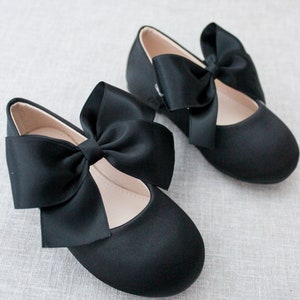 Black Satin Maryjane Shoes with Satin Bow, Fall Flower Girl Shoes, Girls Shoes, Holiday Shoes, Birthday Shoes, Halloween Shoes image 4