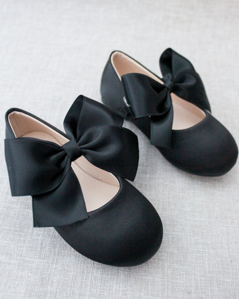 Black Satin Maryjane Shoes with Satin Bow, Fall Flower Girl Shoes, Girls Shoes, Holiday Shoes, Birthday Shoes, Halloween Shoes image 4