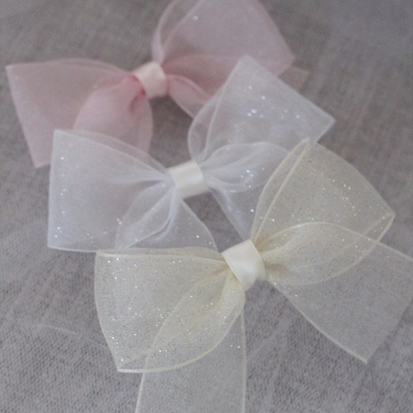 SHEER ORGANZA BOWS -  Hair Clips, Holiday Hair Bows, Flower Girls Bows, Party Bows