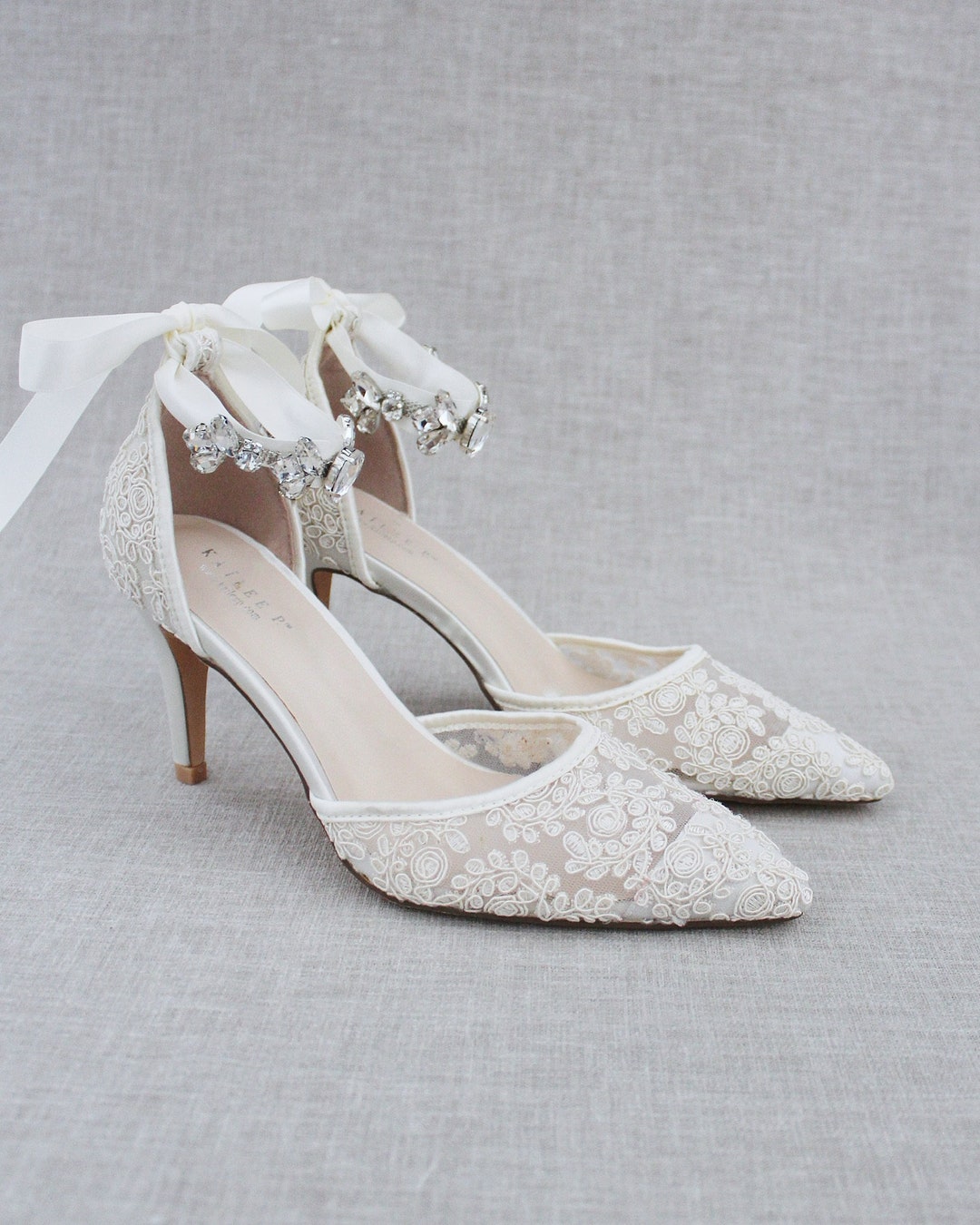 Ivory Crochet Lace Pointy Toe Heels With NAVETTE CLUSTER - Etsy