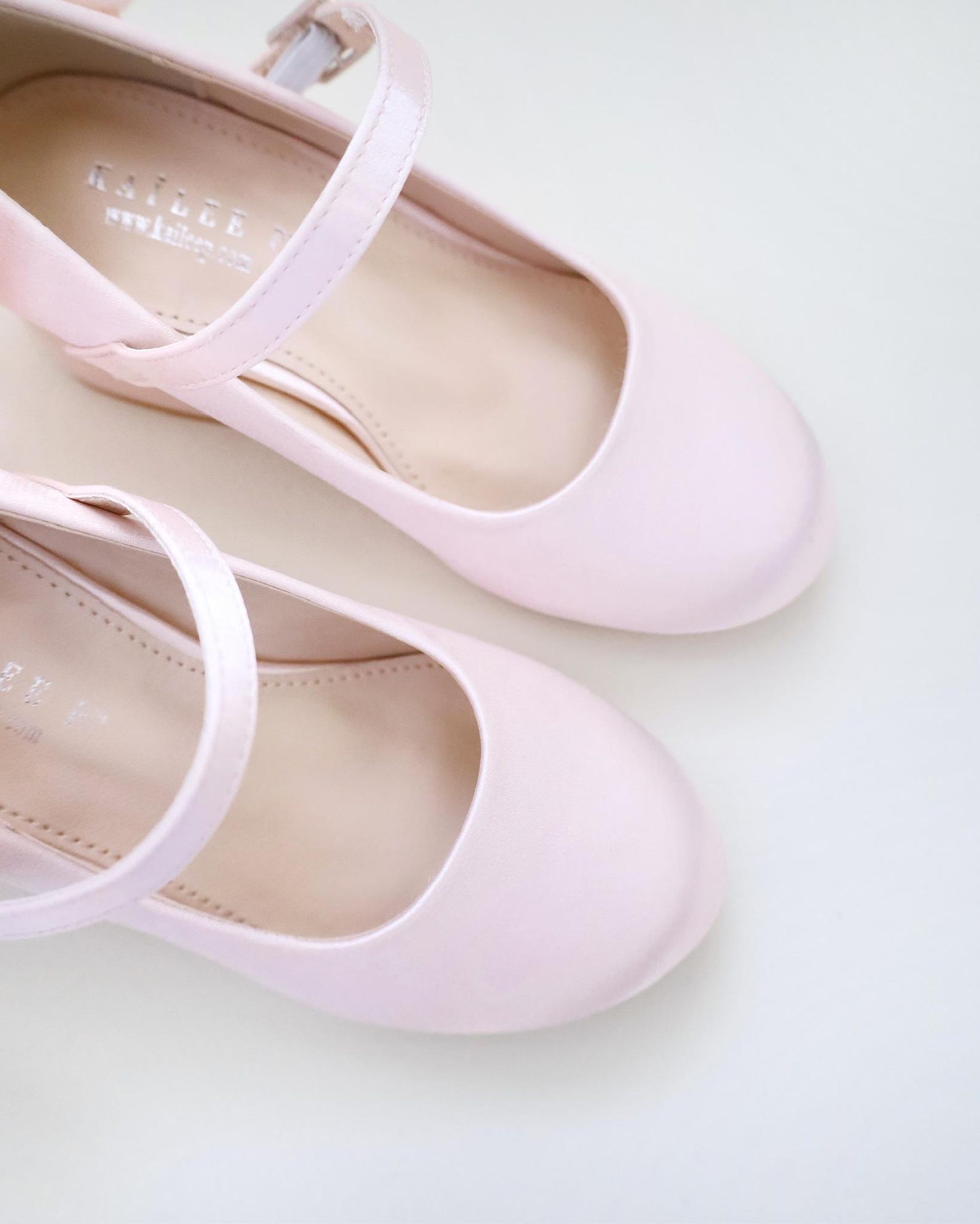 Dusty Pink Girls Satin Mary Jane Block Heel With Back Satin Bow, Flower ...