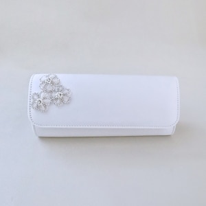 Satin Bridal Clutch with Rhinestones Chassia Flowers, Bridal Clutch, Bridesmaids Clutch, Wedding Accessories, Wedding Gift, Evening Clutch