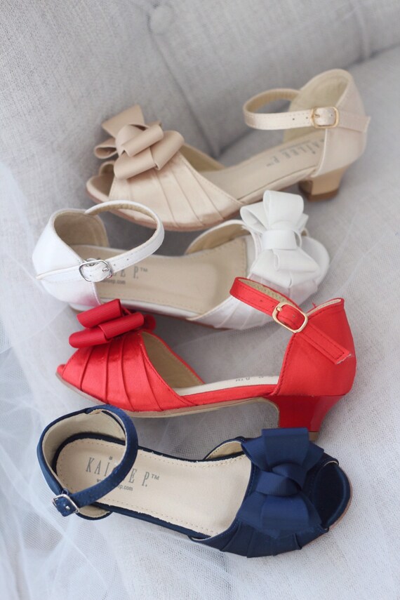 NAVY SATIN Heel Sandal with grosgrain bow, Flower Girls Shoes, Jr. Bridesmaids Shoes, Girls Sandals NAVY SATIN Heel Sandal with grosgrain bow, Flower Girls Shoes, Jr. Bridesmaids Shoes, Girls Sandals