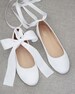 Women Shoes | White Satin Flats with Satin Ankle Tie or Ballerina Lace Up - Bridal Shoes, White Wedding Shoes, Jr. Bridesmaids Shoes 