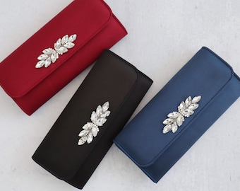 Satin Evening Clutch with Butterfly Brooch, Bridal Clutch, Bridesmaids Clutch, Wedding Accessories, Wedding Gift, Evening Clutch