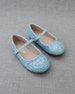 Light Blue Rock Glitter Mary Jane  Flats for Flower Girls Shoes, Girls Shoes, Cinderella Shoes, Holiday Shoes 