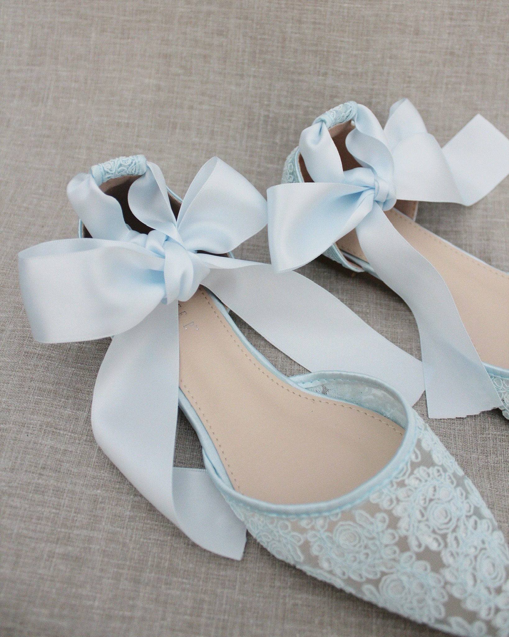 Light Blue Crochet Lace Pointy Toe Flats Women Wedding | Etsy