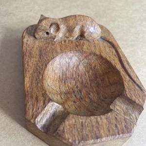 Mouseman ashtray oak hand carved Yorkshire Robert Thompson vintage