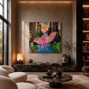 Acrylbild Flamingo "Follow the Sun" Original 100 × 100 cm / Modernes Statement Artwork | Unikat