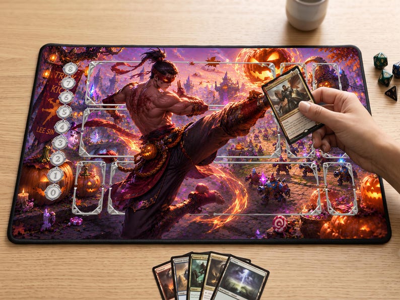 Tapete de Jogo Lee Sin Riftbound de Halloween | Tapete de Batalha Monge ...
