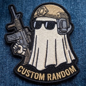 Custom Tactical Ghost Morale Patch - Personalized Ghost Operator with Gun Embroidered Badge - Custom Text Patch - N0128