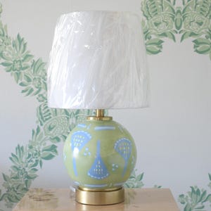 Hand Painted Table Lamp | Green & Blue Chinoiserie Lamp | Grandmillennial Decor | Statement Lighting