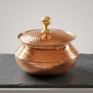 Hammered Pure Copper Pot with Tin Lining & Lid | Handmade Indian Copper Cookware | Copper  Bowl | Vintage Copper Handi | Copper Kitchen Gift