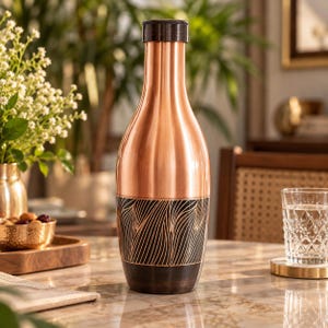 Pure Copper Bedroom Bottle  1150 ML | Zebra Embossed Copper Water Bottle | Handmade Copper Bedside Jar | Indian Copper Drinkware