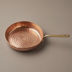 Handmade Pure Copper Frying Pan 400ml | Hammered Indian Copper Cookware | Brass Handle Skillet