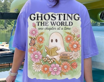 Ghosting reading PNG SVG The World Sublimation Design, Trendy Ghost Reading Png, Retro Bookish Fall png, Trending Halloween Shirt Design