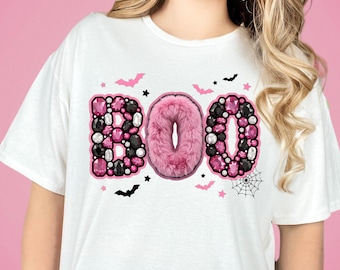Rhinestone Boo Halloween PNG SVG, Cute Ghost PNG, Lacey Ghost With Bow Fall, Preppy halloween, Ghost Shirt Png, Bow Boo Png, Halloween Shirt