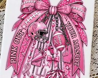 Custom School Mascot PNG SVG, Personalized Football Bow Design, Pink Out Game Day PNG, School Spirit Shirt, Custom Team Sublimation