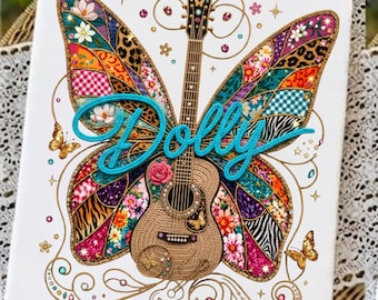 Dolly Parton Butterfly PNG SVG, Patchwork crochet Butterfly PNG, Country Music Shirt Design, Western Cowgirl Sublimation