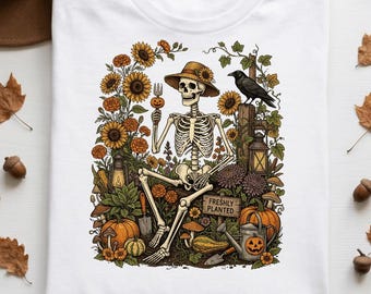 Skeleton Gardener Halloween Gardening Design PNG