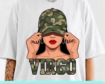 Virgo Season PNG SVG, Black Girl Sublimation Design,Camo Hat Zodiac Birthday Glam Queen Clipart, Instant Digital Download Media Artwork File