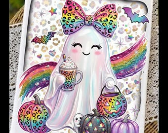 Preppy Ghost Coquette Png svg, Girly Ghost Png, Leopard Ghost , Leopard Halloween Png, Spooky Season Png, Spooky Cute Png, Halloween Ghost