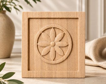 PAIR of Precision Carved Floral Plinth Blocks, Square Rosettes, Architrave Blocks, Available from 89mm to 130mm
