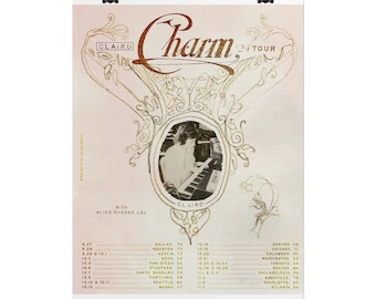 Plakat z trasy koncertowej Clairo Charm U.S. Tour 2024 | Alice Phoebe Lou, Vintage Music Ephemera (zwinięty)