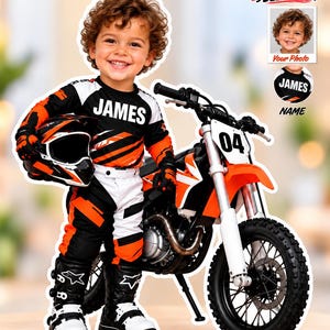 Personalized Dirt Bike Birthday Cake Topper, Motocross Child Photo (Digital File)