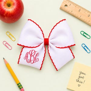Personalized Monogram Hair Bow, Custom Initial Back to School Bow, Moonstitch Bow for Girls, School Hair Clip Gift