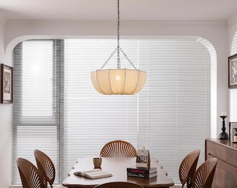 Japanese Wabi Sabi Fabric Pendant Light, Japandi Retro Chandelier, Cream Dining Room Ceiling Lamp, Living Room Hanging Light