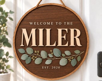 Personalisiertes Familiennamensschild, Türschild mit individuellem Nachnamen, Hausdekoration mit Gründungsjahr, Rundes Eingangsschild, Geschenk zur Einweihung oder Hochzeit