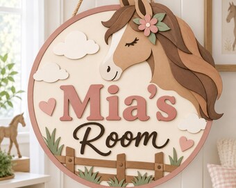 Personalized Kids Room Sign, Custom Name Door Sign, Horse or Dinosaur Nursery Wall Decor, Boys Girls Bedroom Sign, Personalized Gift